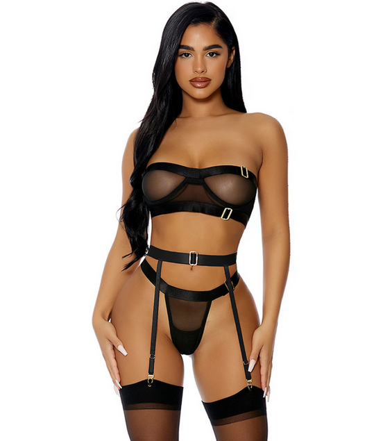 Forplay Good As Gold Lingerie Set black size M with gold accents