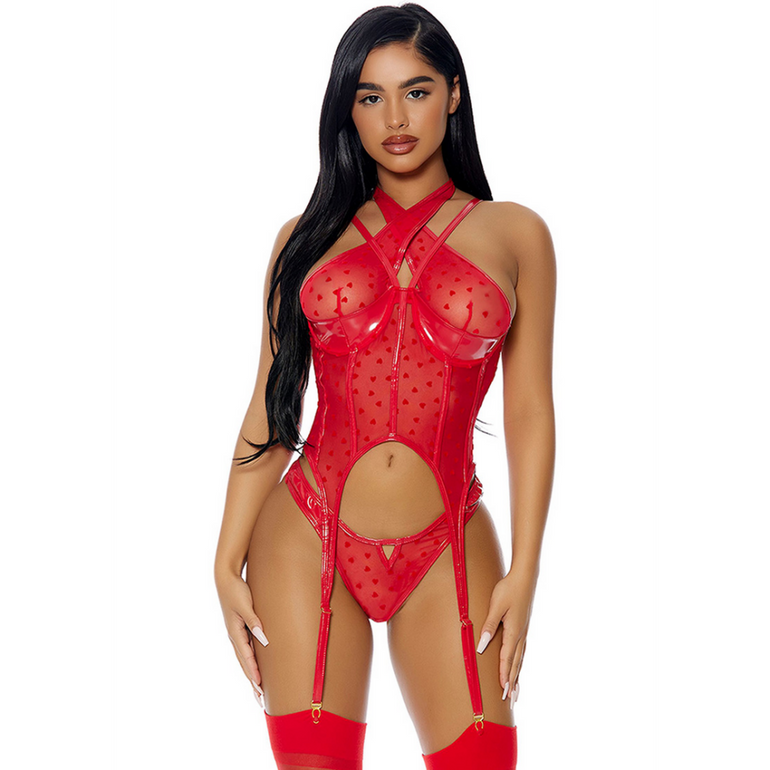 Forplay Steal Your Heart Lingerie Set | Size L Red