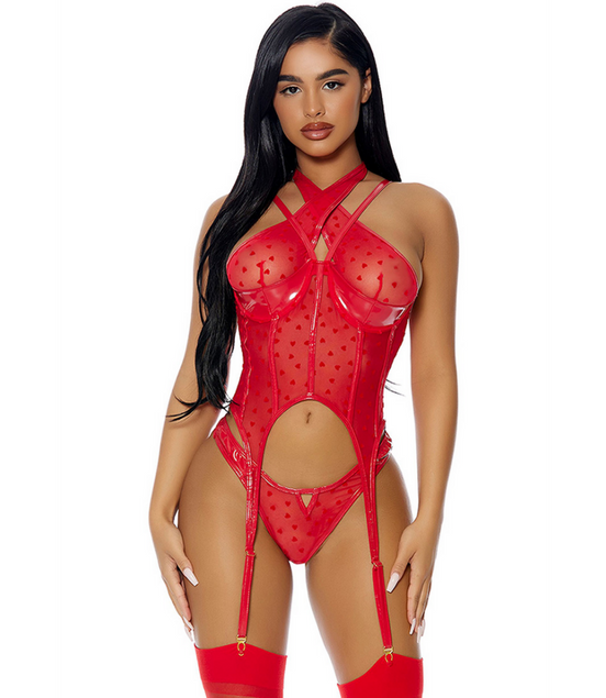 Forplay Steal Your Heart lingerie set red size S