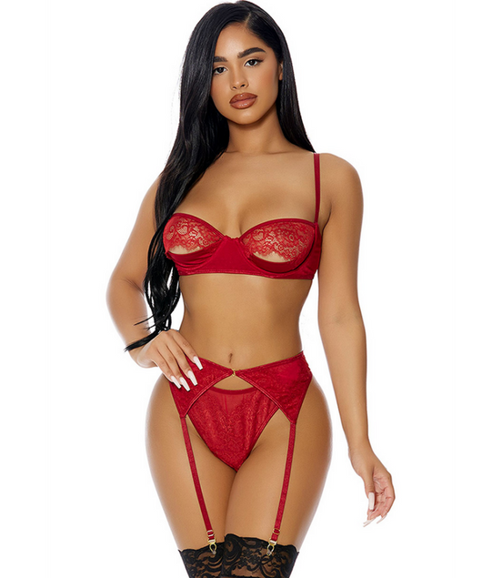 Just a Peek - Lingerie Set - L - Red | Forplay