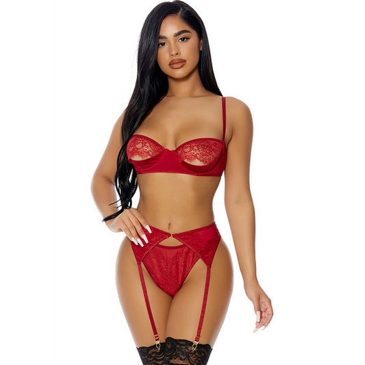 Just a Peek - Lingerie Set - S - Red | Forplay