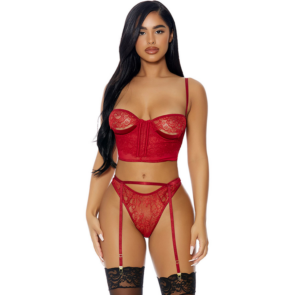 Forplay See You Peeking 3-delige lingerieset | Maat L Rood