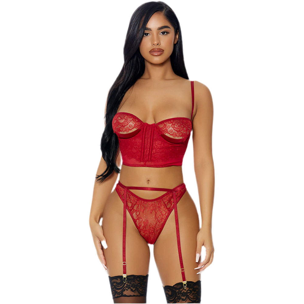 Forplay See You Peeking 3-delige lingerieset | Maat XL Rood