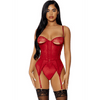 Forplay rode teddy met peek a boo details en jarretelband maat S gedragen op model met sensuele lingerie look