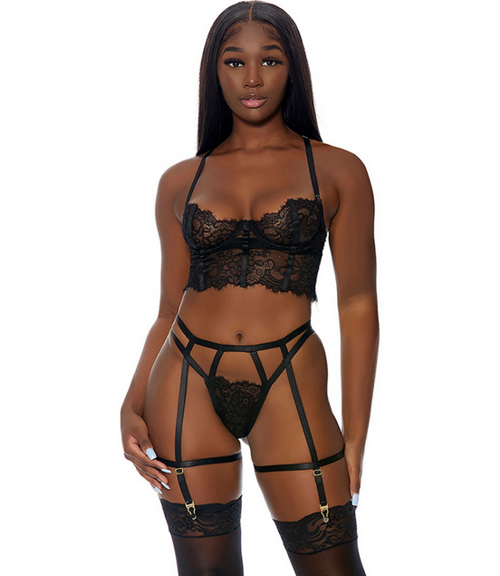 Blooming Beauty - Lingerie Set - XL - Black | Forplay