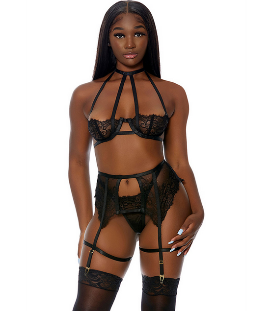 Forplay In Full Bloom Dessous-Set Schwarz Größe S