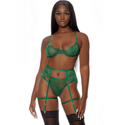Forplay Blooming Season Lingerieset | XL Groen kant, jarretelgordel