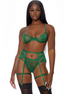 Forplay Blooming Season Lingerieset | XL Groen kant, jarretelgordel