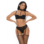 Forplay Right Sheer Right Now BH en string met jarretels | Maat XL Zwart