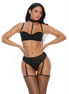 Forplay Right Sheer Right Now Bra and Thong with Suspenders | Size XL Black