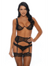 Forplay You've Dot My Number BH, Strumpfhalter und String | Größe XL Schwarz