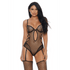 Forplay zwarte teddy lingerie maat M met criss cross detail, jarretels en transparante mesh voor een sexy look