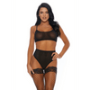 Forplay zwarte transparante lingerie set met mesh crop top en slip maat L gedragen op model vooraanzicht