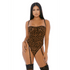 Voorkant model met Forplay Feline Sexy Teddy panterprint, maat S, diepe halslijn en hoge beenuitsnijding