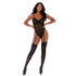 Forplay Feline Feisty teddy zwart, maat S, vooraanzicht, kant met panteraccent, hoge beenlijn en bandjes