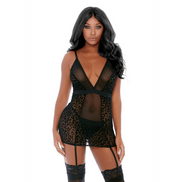 Forplay Feline Frisky nachtjurk set zwart, maat XL, achteraanzicht, kanten details en open ruglook, chic
