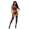 Forplay Cant Be Caged net bustier set zwart, maat XL, vooraanzicht, met bandjes, open netstructuur, chic