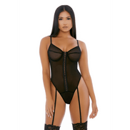 Forplay Nightly Hook Up teddy zwart, maat L, achteraanzicht, open ruglook, elastische bandjes, chic