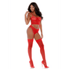Forplay Ring Me Up set rood, maat M, vooraanzicht, sheer mesh bustier met bandjes en hoge taille slip