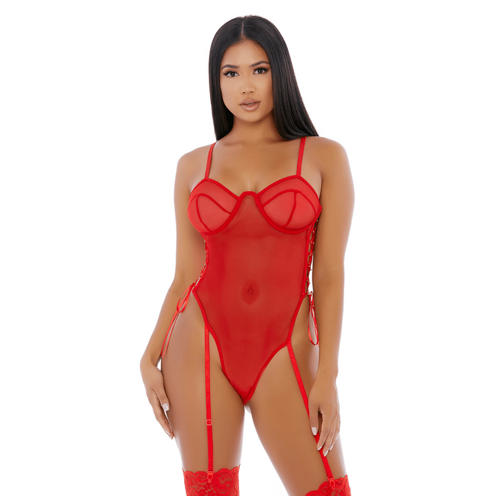 Forplay Make It Ring teddy rood, maat S, full body shot, open details, ringdetail en elegante pasvorm