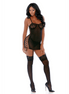 Forplay zwarte mesh nachtjapon lingerie set met O-ring details maat L gedragen op model vooraanzicht