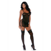 Forplay Ring It On chemise set zwart, maat XL, vooraanzicht met jarretelkousen, mesh chemise en ringdetail