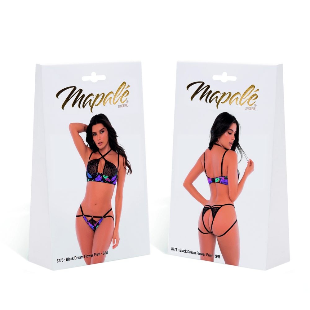 Mapalé Zweiteiliges Dessous-Set L/XL | Schwarzer Traumblumendruck