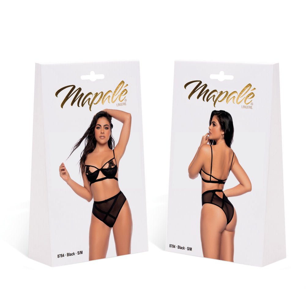 Mapalé 2-delige lingerie set zwart maat S/M, productverpakking met complete set
