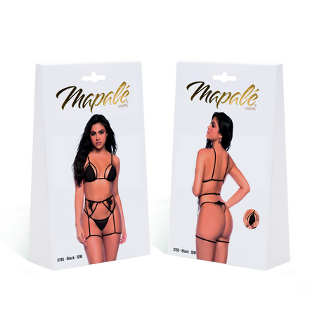 Mapalé Three-Piece Set Black S/M | Mesh Triangle &amp; Suspender Belt