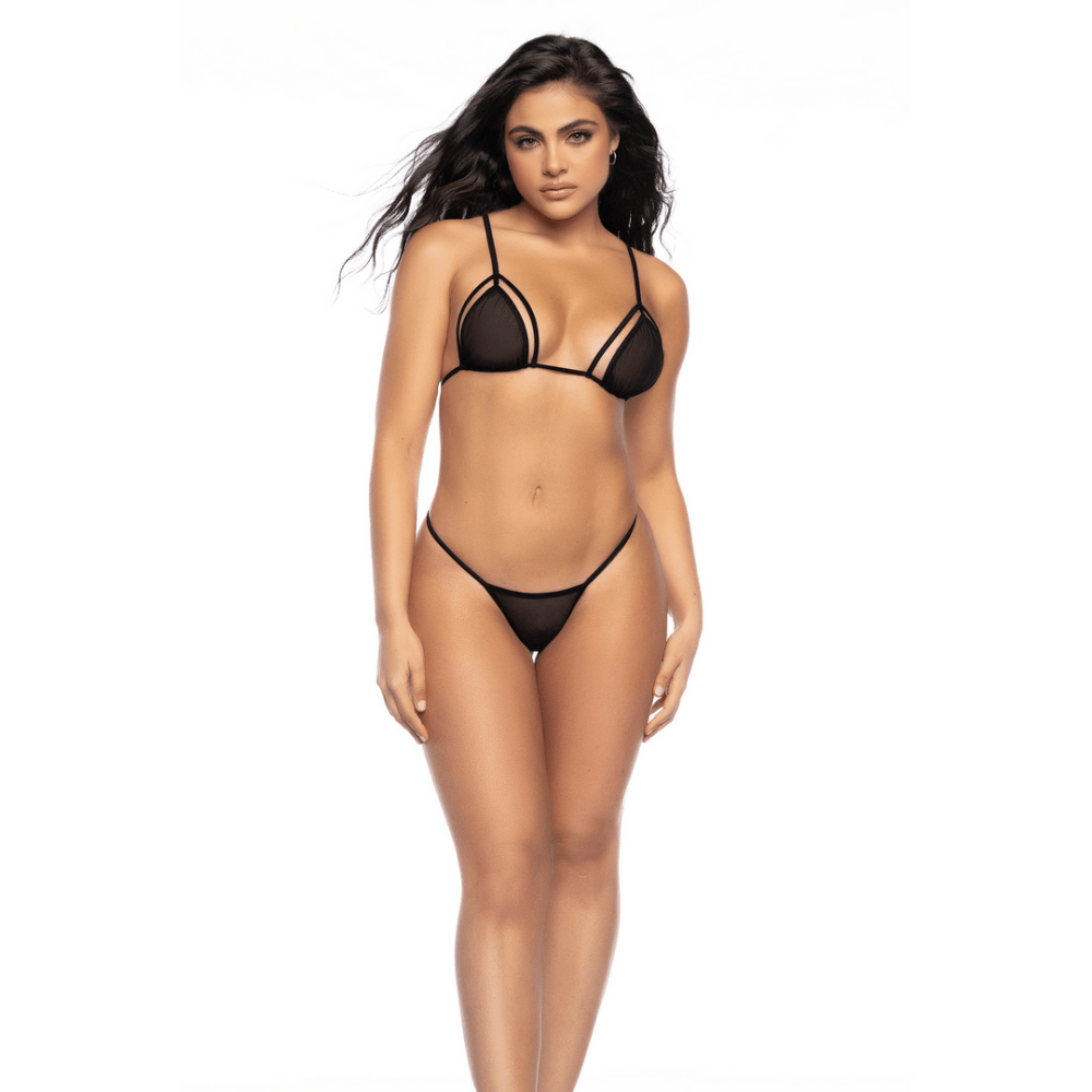 Mapalé Drie‑Delige Set Zwart S/M | Mesh Triangel & Jarretelgordel