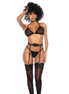 Mapalé Dreiteiliges Dessous-Set mit Strumpfgürtel und String L/XL | Schwarz