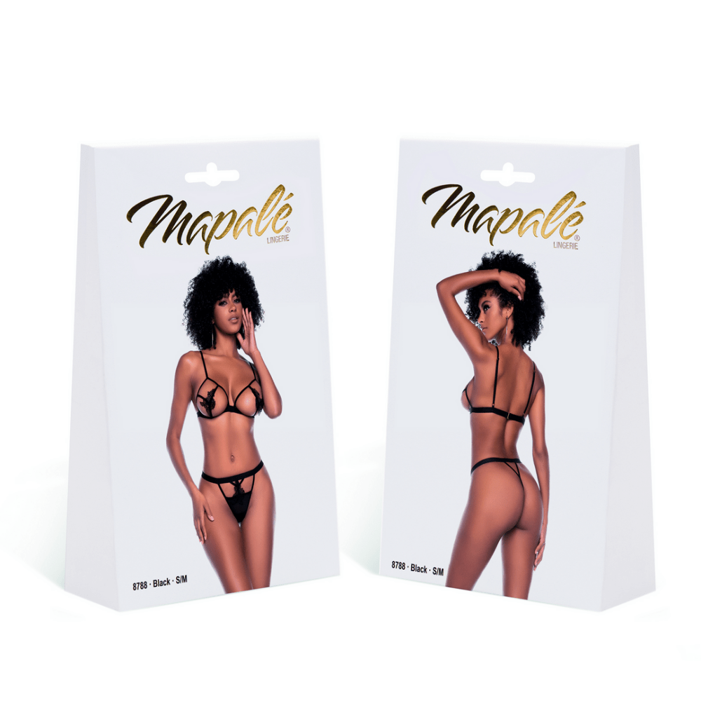 Mapalé Open Cup Set Zwart S/M | Borduursel & Triangel Top