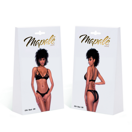 Mapalé Two-Piece Set Black S/M | Floral Lace &amp; Open Briefs