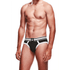 Prowler heren brief slip zwart-wit maat L, gespierde man van voren in strakke onderbroek