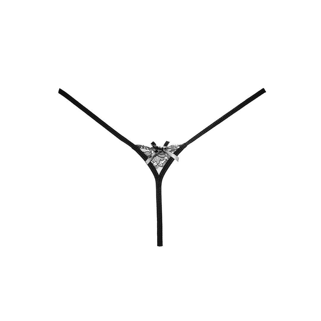 Allure Pixie kanten string one size zwart, kanten inzet en bandjes detail, elegant en verleidelijk ondergoed