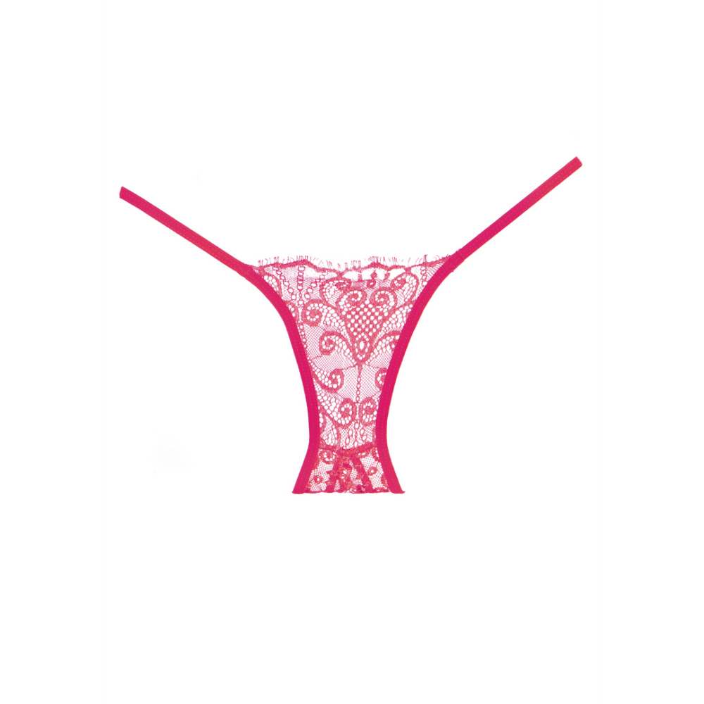 Allure L'Enchanted Belle open kruis slip warm roze, one size, kanten ouvert slip met mesh details, productfoto