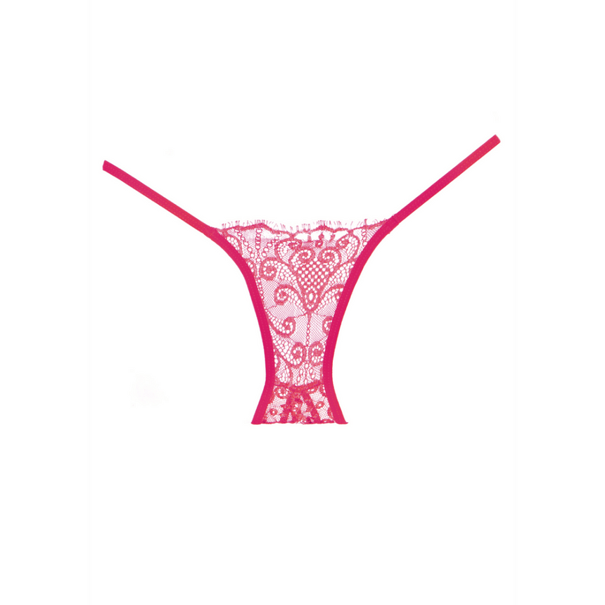 Allure L'Enchanted Belle open kruis slip warm roze, one size, kanten ouvert slip met mesh details, productfoto