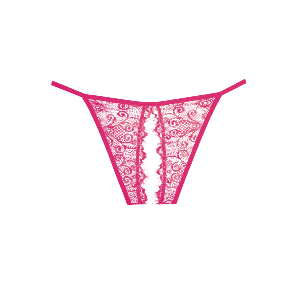 Allure L'Enchanted Belle open kruis slip warm roze, one size, ouvert lingerie slip met kant, vrijstaand icoon