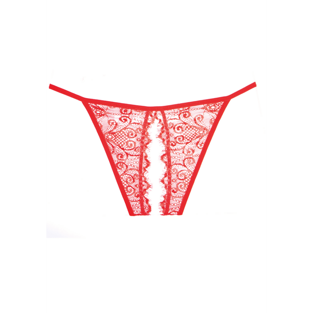 Allure L'Enchanted Belle open kruis string rood, kanten achterkant met open kruis, one size lingerie