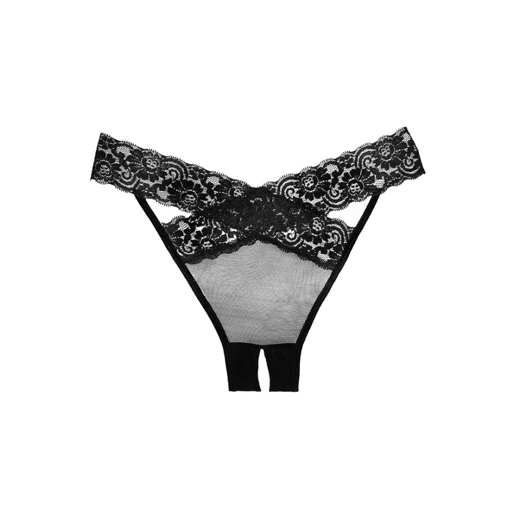 Allure Desire slip open kruis, zwart, productfoto achterzijde met bandjes, One Size