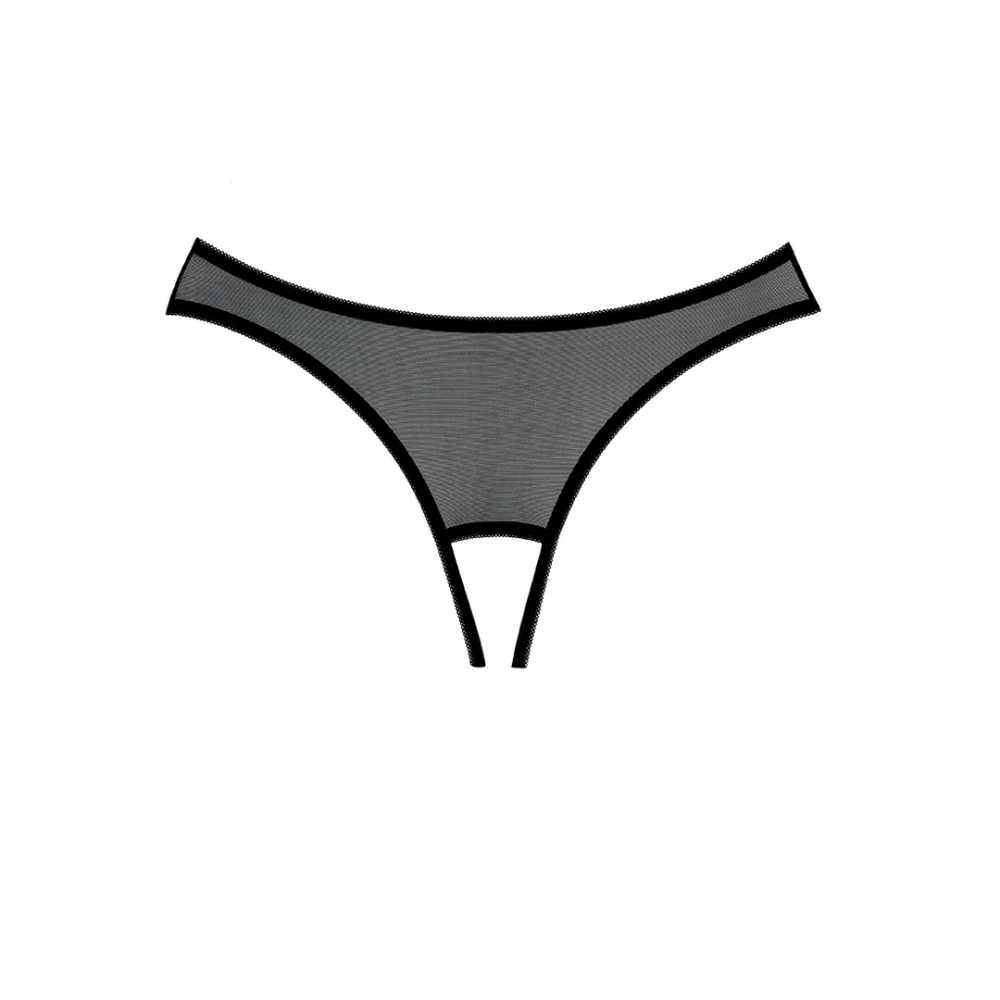 Allure Exposé ouvert slip zwart, producticoon met open kruis en V-band, lingerie slip one size.