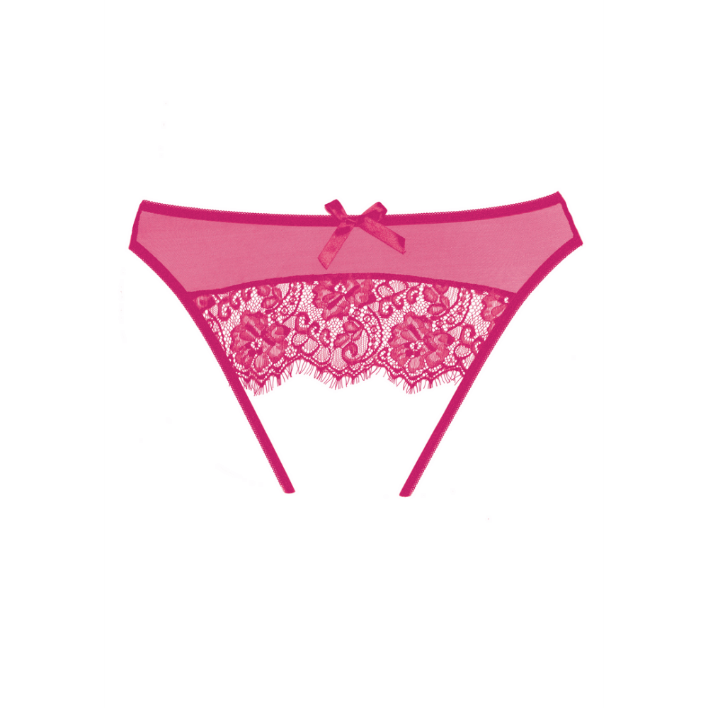 Allure Exposé open kruis slip warm roze one size, plat productbeeld, kanten achterzijde met strik