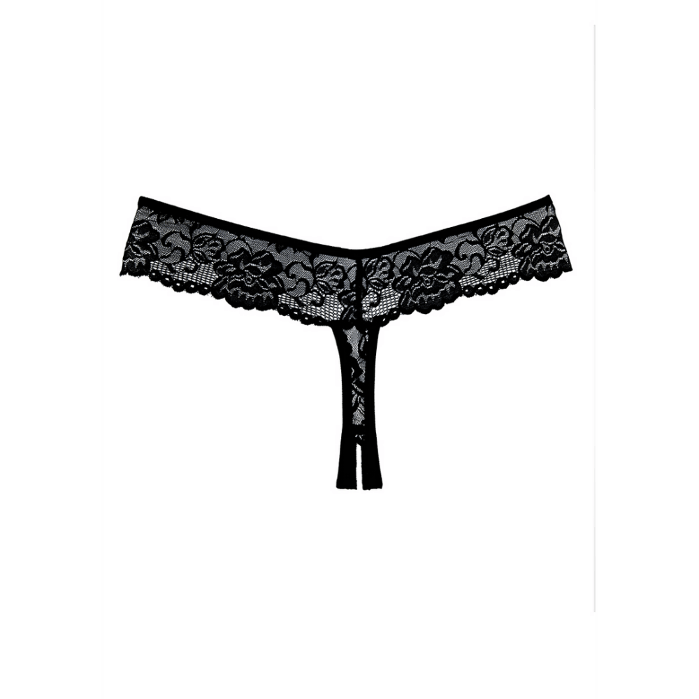 Allure Chiqui Love open kruis string one size zwart, productfoto vrijstaand, kanten string met open kruis detail