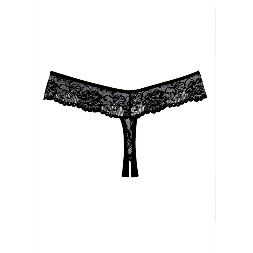 Allure Chiqui Love open kruis string one size zwart, productfoto vrijstaand, kanten string met open kruis detail