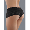 Allure Candy Apple open kruis slip, one size, zwart, kanten shorts model achteraanzicht, fijne scallop rand