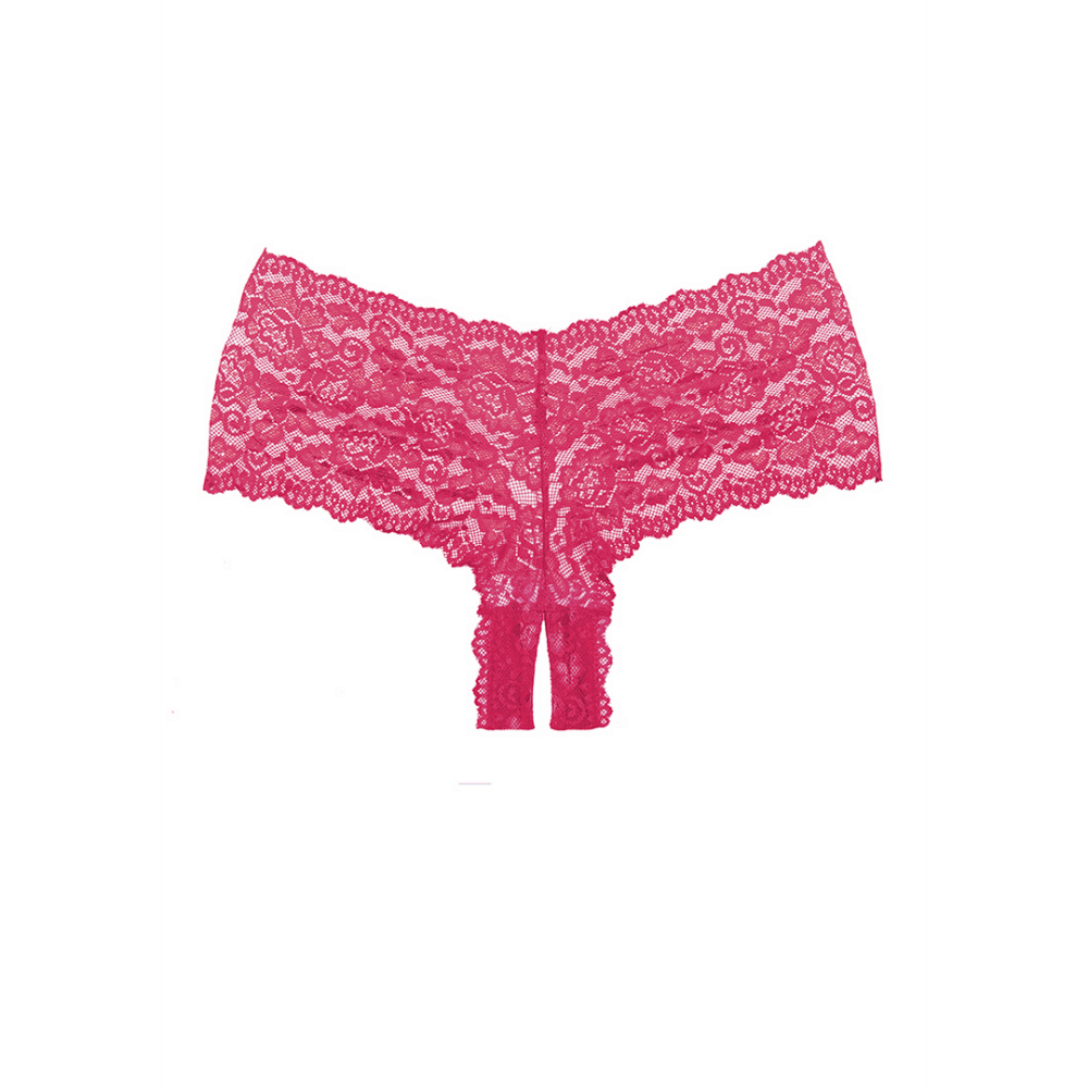 Allure Candy Apple open kruis slip, one size, warm roze lingerie slip, kanten afwerking, comfortabele pasvorm, open kruis
