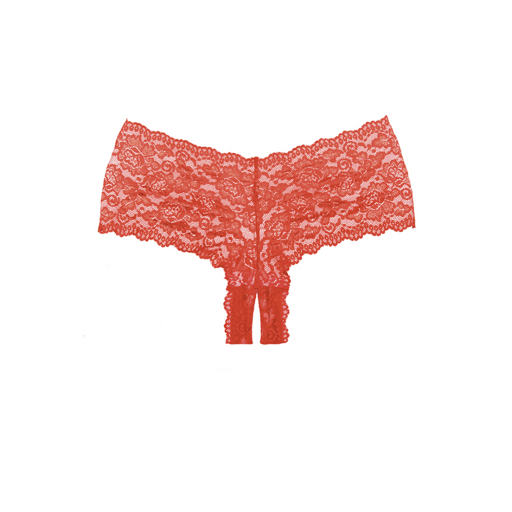 Allure Candy Apple open kruis slip one size rood, productfoto achterkant, rood kant en open kruis detail