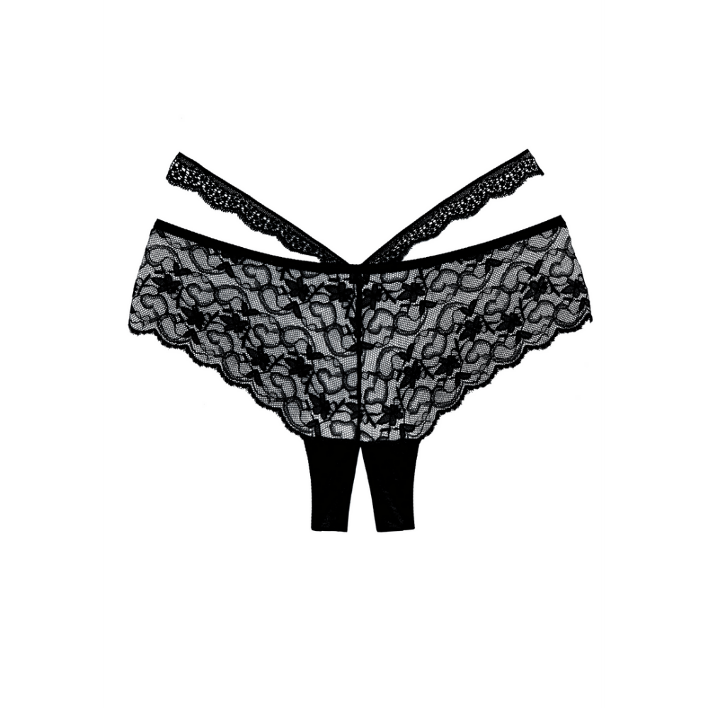 Icon view, Allure Heartbreaker ouvert slip one size zwart, open kruis en kanten panel, lingerie open kruis