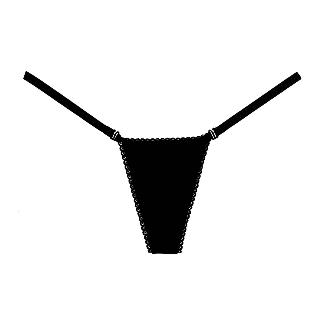 Allure velvet g-string one size zwart, productafbeelding voorkant, zwarte string lingerie met fluwelen uitstraling