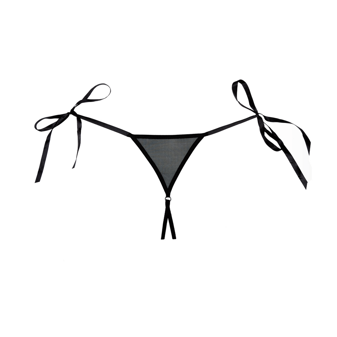 Allure Lolita open kruis slip zwart one size, icon weergave van de slip, kanten panelen en strikjes